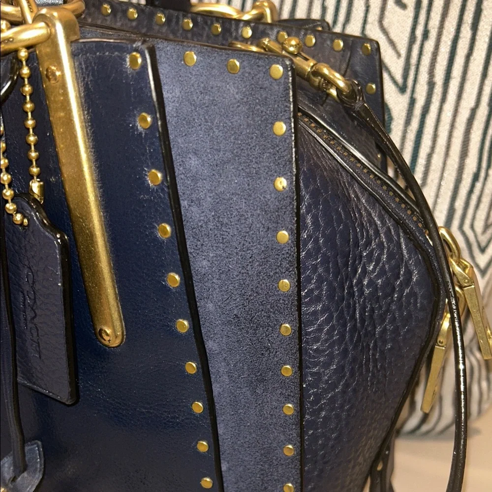 Coach Navy Dreamer 36 Border Rivets Leather Handbag